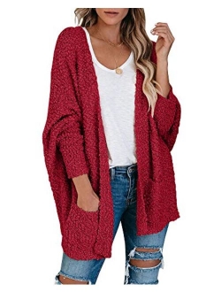 Ybenlow Womens Open Front Fuzzy Cardigan Sweaters Batwing Sleeve Lightweight Popcorn Loose Knit Sweater Cloak Tops