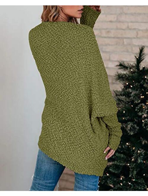 Ybenlow Womens Open Front Fuzzy Cardigan Sweaters Batwing Sleeve Lightweight Popcorn Loose Knit Sweater Cloak Tops