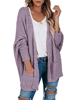 Women's Fuzzy Popcorn Batwing Sleeve Cardigan Knit Oversized Sherpa Sweater Pockets Coat