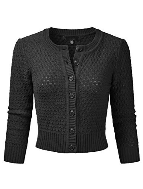 EIMIN Women's Crewneck Button Down 3/4 Sleeve Cropped Cardigan Sweater (S-3XL)