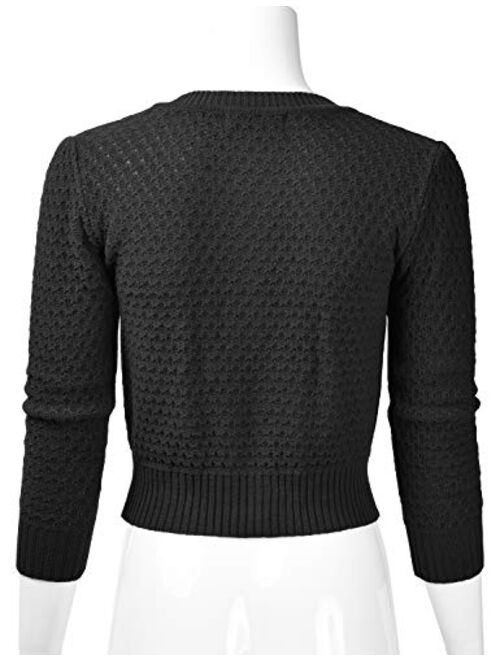 EIMIN Women's Crewneck Button Down 3/4 Sleeve Cropped Cardigan Sweater (S-3XL)