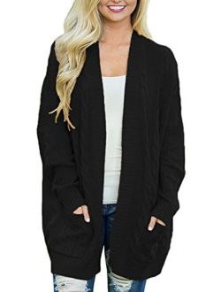 BLENCOT Womens Oversized Knit Texture Casual Loose Open Front Cardigan Sweaters with Pocket