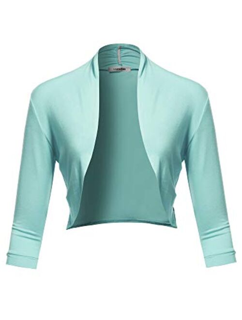 SSOULM Women's 3/4 Sleeve Open Front Bolero Shrug Cardigan with Plus Size