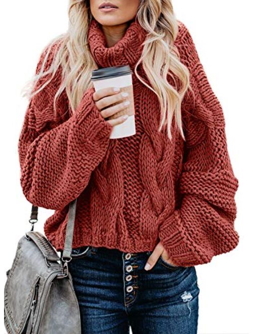 FARYSAYS Women's Casual Turtleneck Long Sleeve Loose Chunky Cable Knit Pullover Sweater Outerwear