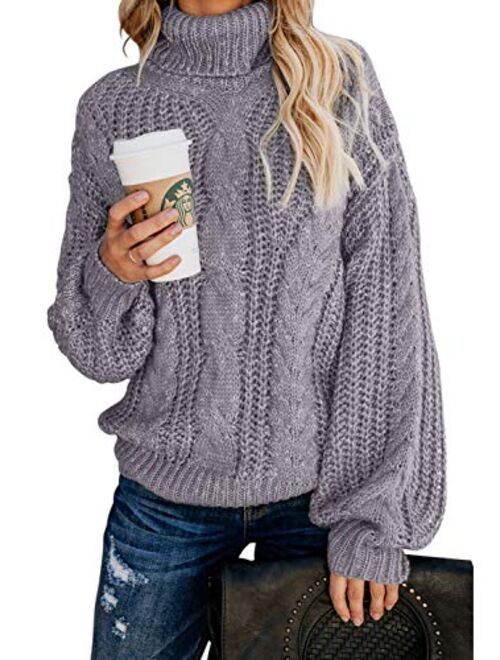 FARYSAYS Womens Cable Knit Turtleneck Long Sleeve Oversize Chunky Pullover Sweater Outerwear