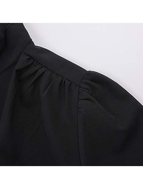 Belle Poque Summer Short Sleeve Office Button Down Blouse Stripe Shirt Tops with Bow Tie BP573