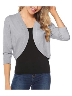 Women Open Front Cardigan 3/4 Sleeve Cropped Bolero Shrug Cardigan Sweater