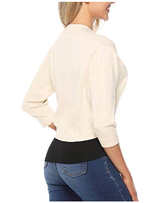 iClosam Women Open Front Cardigan 3/4 Sleeve Cropped Bolero Shrug Cardigan Sweater