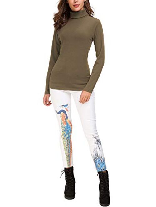 Womens Turtleneck Sweater Cable Knitted Solid Pullover Top