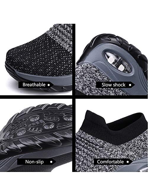 suonabeier Womens Comfortable Walking Shoes Breathable Mesh Slip On Air Cushion Tennis Sock Sneakers Casual Running Shoes Wedge Platform Loafers