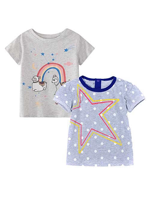 HILEELANG Toddler Boy Girl T Shirts Crewneck Tee Short Sleeve Dinosaur Giraffe Car Top Tee 3 Pack
