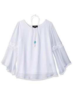 Girls' Bell Sleeve Top with Lace Inset