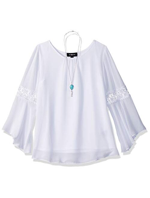 Amy Byer Girls' Bell Sleeve Top with Lace Inset