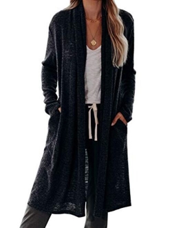 Womens Solid Casual Cozy Knit Open Front Long Cardigan Sweater
