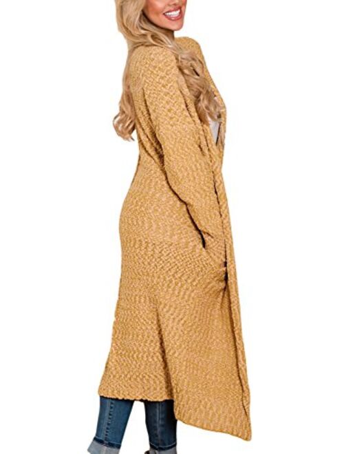 Dokotoo Womens Solid Casual Cozy Knit Open Front Long Cardigan Sweater