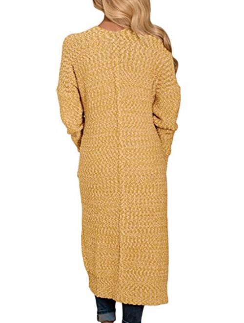 Dokotoo Womens Solid Casual Cozy Knit Open Front Long Cardigan Sweater