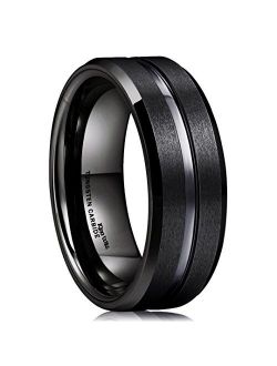 King Will Classic 8mm Tungsten Carbide Wedding Band Ring Polished Finish Grooved Center Comfort Fit Black/Silver/Gold