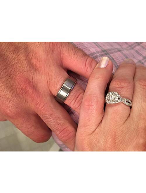 King Will Basic Men's Tungsten Carbide Ring 6mm/7mm/8mm Polished Beveled Edge Matte Brushed Finish Center Wedding Band