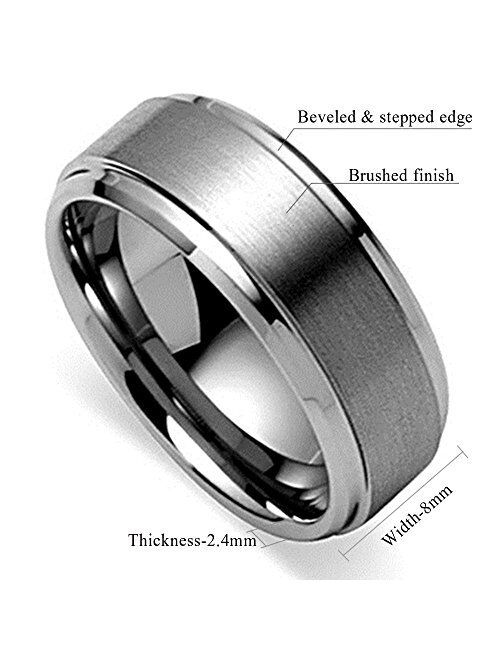 King Will Basic Men's Tungsten Carbide Ring 6mm/7mm/8mm Polished Beveled Edge Matte Brushed Finish Center Wedding Band