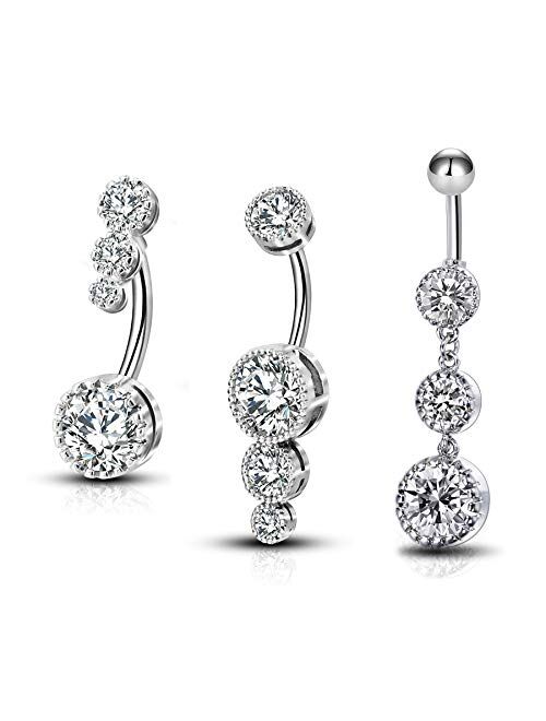 OUFER 316L Surgical Steel Belly Button Rings Clear CZ Navel Rings Belly Rings Belly Piercing