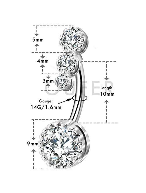 OUFER 316L Surgical Steel Belly Button Rings Clear CZ Navel Rings Belly Rings Belly Piercing
