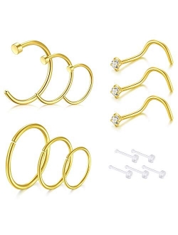 18G Nose Rings Hoop Stainless Steel L-Shaped Nose Rings Studs Screw Clear Clicker Retainer Tragus Cartilage Helix Earrings Piercing Hoop 32pcs