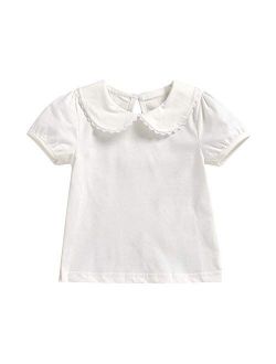 MODNTOGA Kids Girls Basic Shirt Long Sleeve 3 Solid Color Doll Collar Tops Blouse