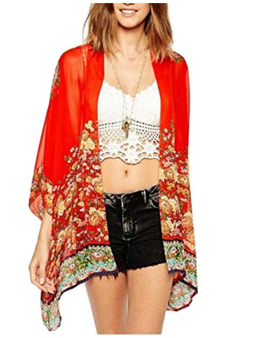 Zexxxy Womens Cardigan Summer Sarong 3/4 Sleeve Chiffon Swimsuits Cover Ups 