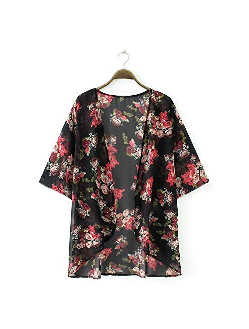 casuress Women's Cardigan-Sheer Kimono Loose Summer Floral Print Cover Ups
