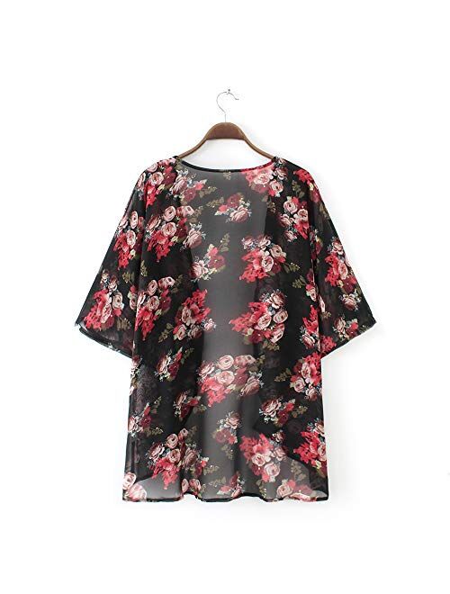 casuress Women's Cardigan-Sheer Kimono Loose Summer Floral Print Cover Ups