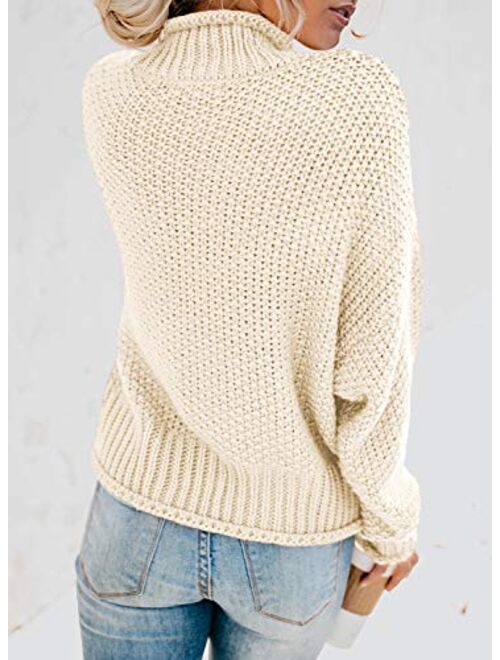 BLENCOT Womens Turtleneck Pullover Sweaters Batwing Long Sleeve Loose Chunky Knitted Jumpers Tops