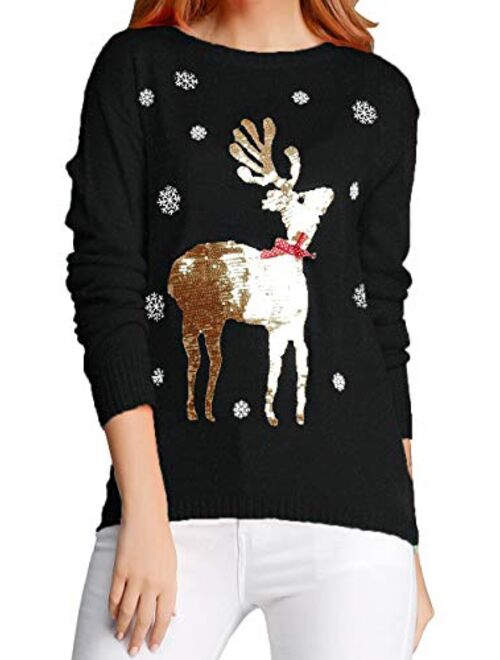 v28 Ugly Christmas Sweater for Women Reindeer Funny Merry Xmas Knit Sweaters