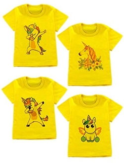 4-Pack Unicorn Graphic Girl Party Summer Clothes Girls Fitted T Shirt