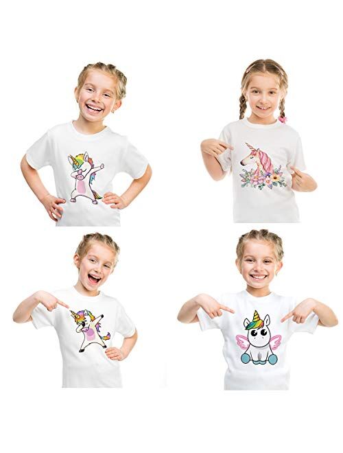 4-Pack Unicorn Graphic Girl Party Summer Clothes Girls Fitted T Shirt