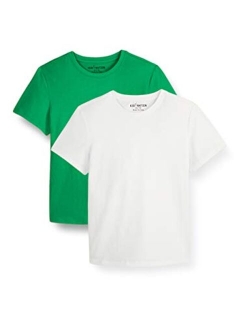 Kids Unisex 2 Packs 100% Cotton Tagless Short Sleeve Jersey Crewneck T Shirts for Boys and Girls 4-12 Years