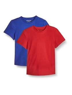 Kids Unisex 2 Packs 100% Cotton Tagless Short Sleeve Jersey Crewneck T Shirts for Boys and Girls 4-12 Years