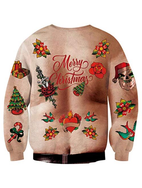 Goodstoworld Pull Noel Unisexe 3D Ugly Christmas Sweater à Manches Longues Fun Noël Elf Imprimé Sweat-Shirt S-XXL