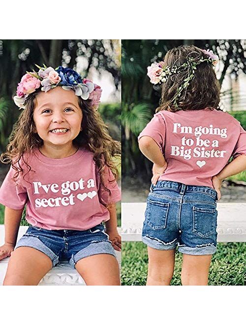 Toddler Little Girls Going to be Big Sister Cotton T-Shirt Clothes Short Sleeve Secret Letter Pink Tops Tee Outfit
