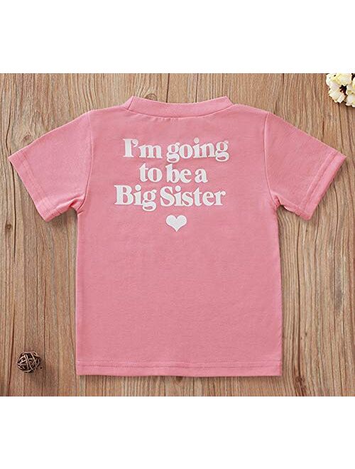 Toddler Little Girls Going to be Big Sister Cotton T-Shirt Clothes Short Sleeve Secret Letter Pink Tops Tee Outfit
