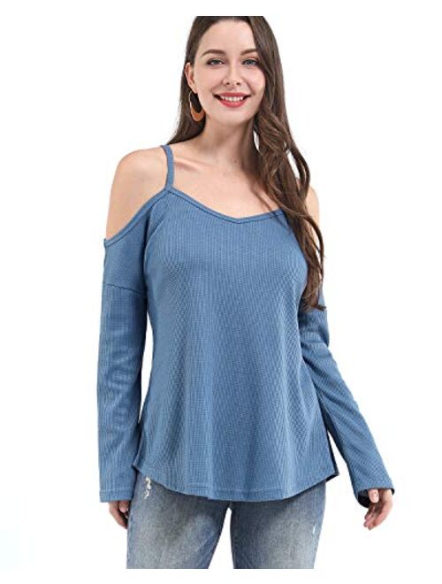STYLEWORD Women's Off Shoulder Loose Casual Knitted Pullover Sweater Shirts Tunic Top Blouse