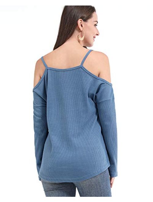 STYLEWORD Women's Off Shoulder Loose Casual Knitted Pullover Sweater Shirts Tunic Top Blouse