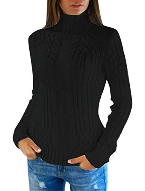 Pink Queen Women's Cable Knit Turtleneck Casual Pullover Sweater