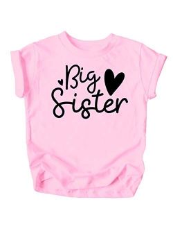 Olive Loves Apple Cursive Big Sister Hearts Sibling Reveal T-Shirt for Baby and Toddler Girls Sibling Outfits