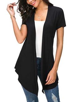 Womens Solid Open Front Short Sleeve Cardigan