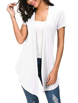 Womens Solid Open Front Short Sleeve Cardigan