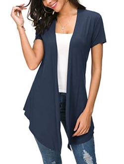 Womens Solid Open Front Short Sleeve Cardigan