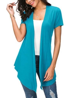 Womens Solid Open Front Short Sleeve Cardigan