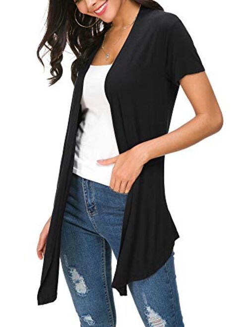Urban CoCo Womens Solid Open Front Short Sleeve Cardigan