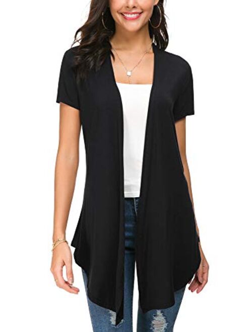 Urban CoCo Womens Solid Open Front Short Sleeve Cardigan