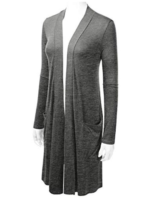 LALABEE Women's Long-Line Long Sleeve Open Front Cardigan with Pockets (S-3XL)